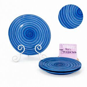 Tabletops Unlimited SWIRL Blue HandPainted Stoneware Round Dinner Plate Set of 3